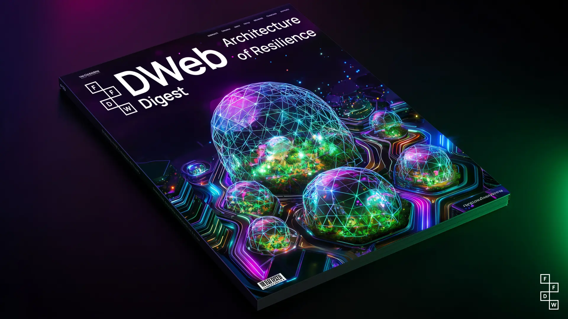 Illustrated magazine cover showing interconnected domes representing resilient web architecture